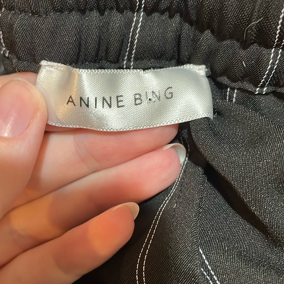 Anine Bing Isabella Pinstripe Pants Drawstring Pull On Black Stripe Size Medium - Picture 4 of 16